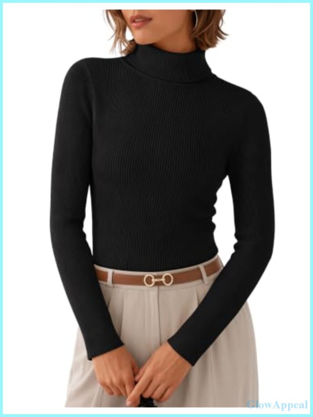 Womens Turtleneck Long Sleeve Ribbed Knit Sweater Pullover